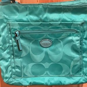 Coach signature teal nylon crossbody